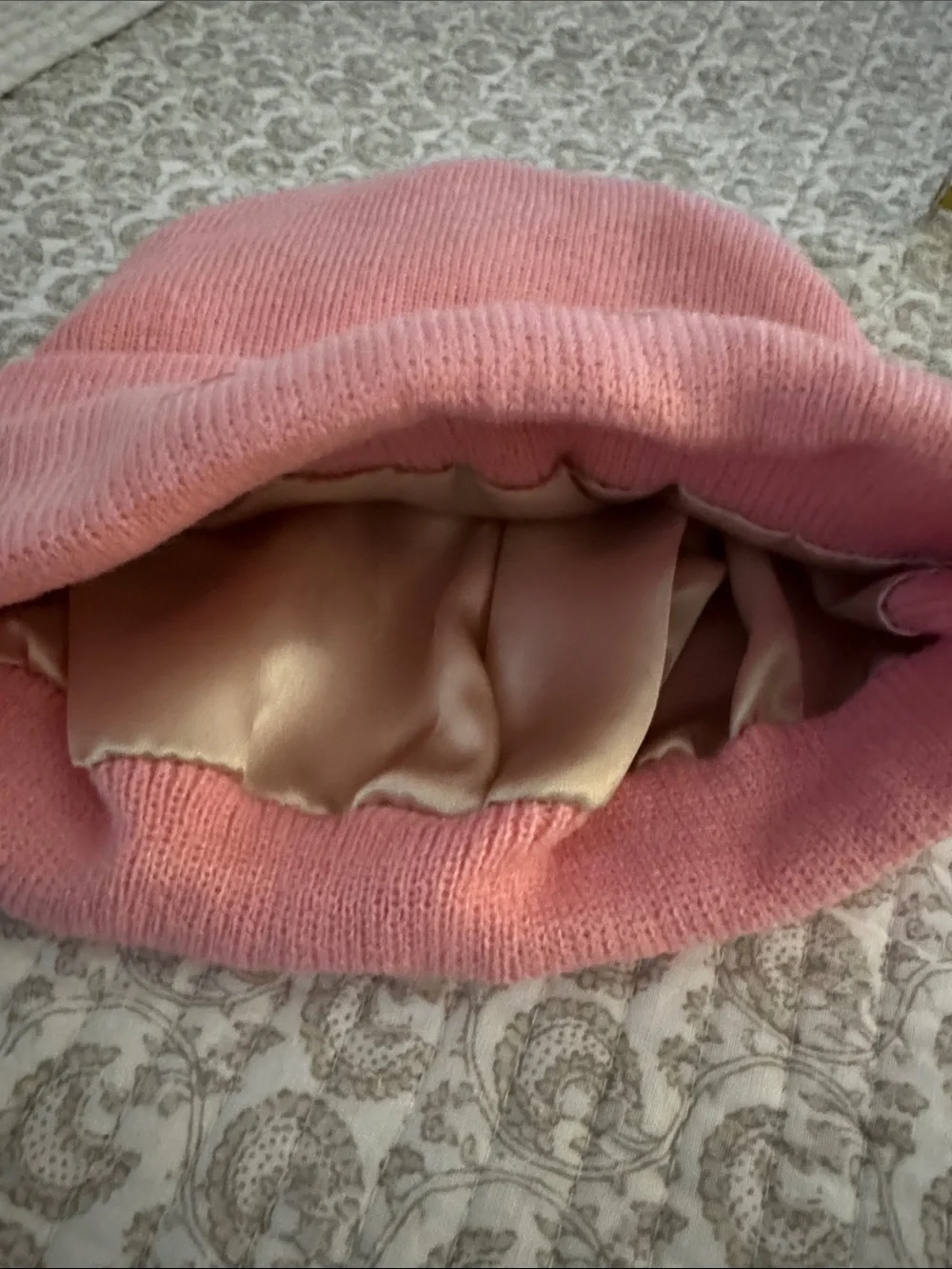 Pink Knit Beanie with Colorful Chicken Motif